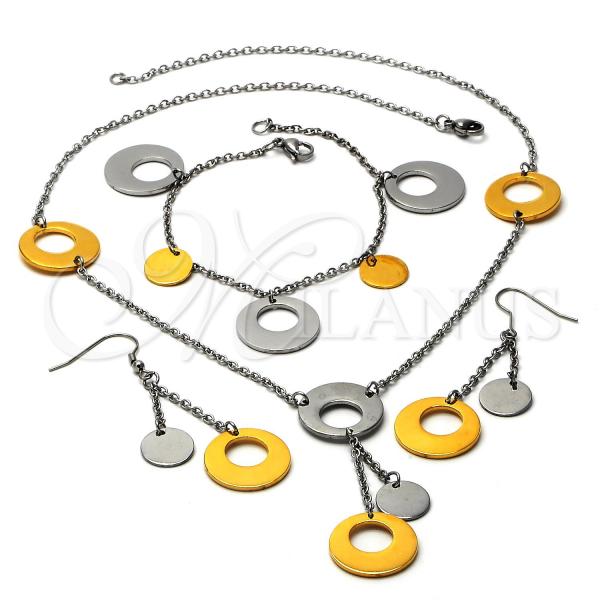Stainless Steel Necklace, Bracelet and Earring, Polished, Two Tone, 06.231.0020