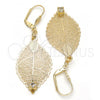 Oro Laminado Dangle Earring, Gold Filled Style Leaf and Filigree Design, with White Crystal, Diamond Cutting Finish, Golden Finish, 68.004