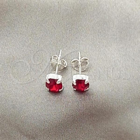 Sterling Silver Stud Earring, with Garnet Cubic Zirconia, Polished, Silver Finish, 02.397.0040.01