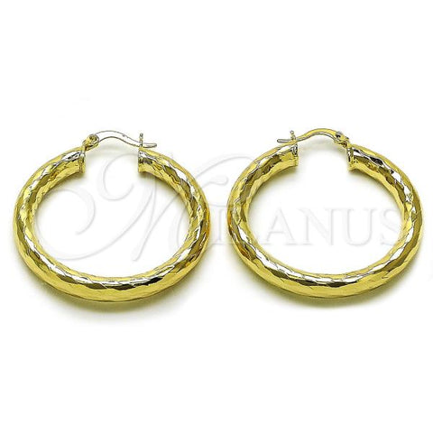 Oro Laminado Medium Hoop, Gold Filled Style Hollow Design, Diamond Cutting Finish, Golden Finish, 02.213.0811.40