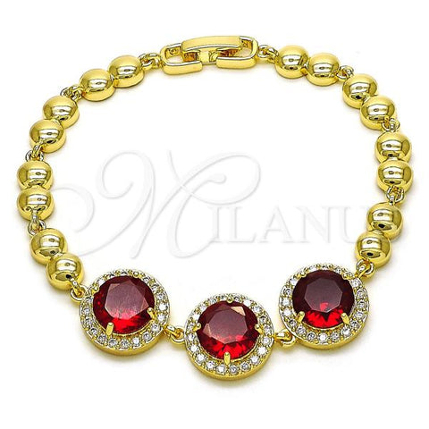 Oro Laminado Fancy Bracelet, Gold Filled Style with Garnet Cubic Zirconia and White Micro Pave, Polished, Golden Finish, 03.283.0365.08