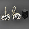 Oro Laminado Dangle Earring, Gold Filled Style Flower Design, Tricolor, 02.64.0508