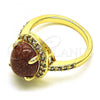 Oro Laminado Multi Stone Ring, Gold Filled Style with Brown  and White Micro Pave, Polished, Golden Finish, 01.284.0071.09