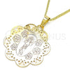 Oro Laminado Pendant Necklace, Gold Filled Style Divino Niño Design, Polished, Tricolor, 04.106.0049.20