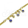 Oro Laminado Charm Bracelet, Gold Filled Style Evil Eye and Paperclip Design, with White Crystal, Blue Resin Finish, Golden Finish, 03.63.2240.08