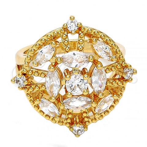 Oro Laminado Multi Stone Ring, Gold Filled Style with White Cubic Zirconia, Polished, Golden Finish, 01.210.0028.1.08 (Size 8)