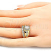 Oro Laminado Wedding Ring, Gold Filled Style Duo Design, with White Cubic Zirconia, Polished, Golden Finish, 01.284.0038.09 (Size 9)