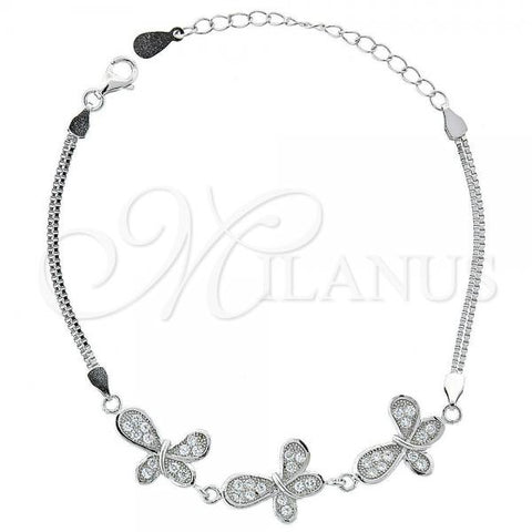 Sterling Silver Fancy Bracelet, Butterfly Design, with White Micro Pave, Rhodium Finish, 03.183.0088.06