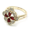 Oro Laminado Multi Stone Ring, Gold Filled Style Flower Design, with Ruby and White Cubic Zirconia, Polished, Golden Finish, 01.210.0093.1.08 (Size 8)