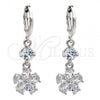Rhodium Plated Long Earring, Flower Design, with White Cubic Zirconia, Polished, Rhodium Finish, 02.206.0047