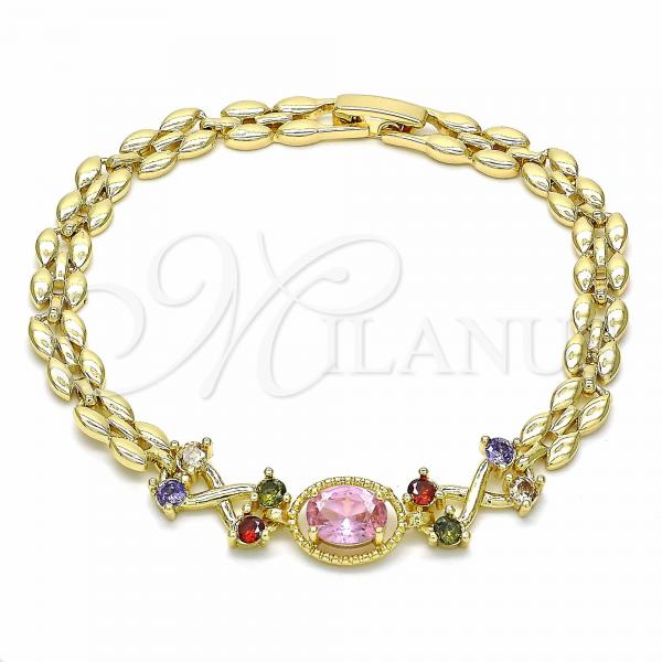 Oro Laminado Fancy Bracelet, Gold Filled Style with Multicolor Cubic Zirconia, Polished, Golden Finish, 03.357.0013.1.07