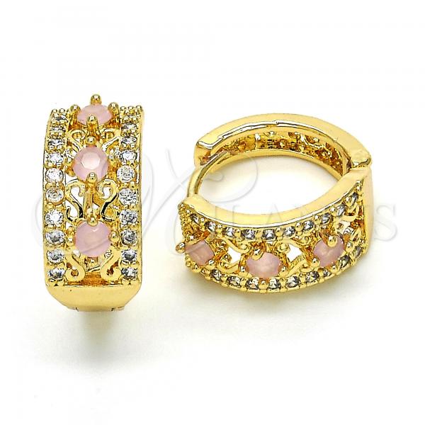 Oro Laminado Huggie Hoop, Gold Filled Style with Pink and White Cubic Zirconia, Polished, Golden Finish, 02.210.0084.5.15