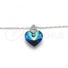 Rhodium Plated Pendant Necklace, Heart and Pave Mariner Design, with Bermuda Blue Swarovski Crystals and White Micro Pave, Polished, Rhodium Finish, 04.239.0004.16