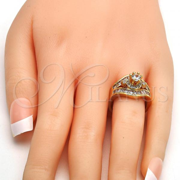 Gold Tone Multi Stone Ring, with White Cubic Zirconia, Polished, Golden Finish, 01.199.0008.07.GT (Size 7)