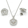 Sterling Silver Earring and Pendant Adult Set, Flower Design, with White Cubic Zirconia and White Crystal, Polished, Rhodium Finish, 10.174.0229
