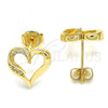 Oro Laminado Stud Earring, Gold Filled Style Heart Design, with White Micro Pave, Polished, Golden Finish, 02.156.0326