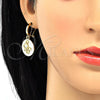 Oro Laminado Earring and Pendant Adult Set, Gold Filled Style White Enamel Finish, Golden Finish, 10.160.0156