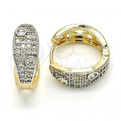 Oro Laminado Huggie Hoop, Gold Filled Style with White Cubic Zirconia, Polished, Two Tone, 02.210.0132.20
