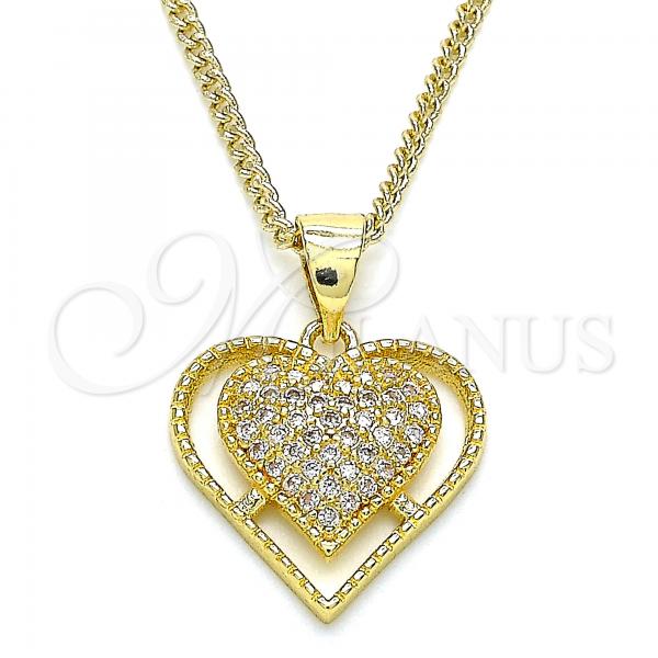 Oro Laminado Pendant Necklace, Gold Filled Style Heart Design, with White Micro Pave, Polished, Golden Finish, 04.156.0379.20