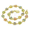 Oro Laminado Fancy Anklet, Gold Filled Style Butterfly Design, with Multicolor Crystal, Polished, Golden Finish, 03.386.0012.10