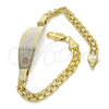 Oro Laminado ID Bracelet, Gold Filled Style Heart Design, Polished, Tricolor, 03.63.1916.1.08