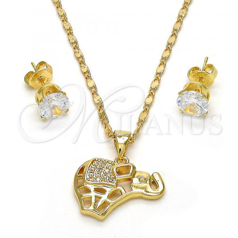 Oro Laminado Earring and Pendant Adult Set, Gold Filled Style Elephant Design, with White Micro Pave, Polished, Golden Finish, 10.233.0016
