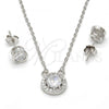 Sterling Silver Earring and Pendant Adult Set, with White Cubic Zirconia and White Micro Pave, Polished, Rhodium Finish, 10.186.0003