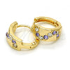 Oro Laminado Huggie Hoop, Gold Filled Style with Amethyst and White Crystal, Polished, Golden Finish, 02.165.0129.6