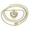 Oro Laminado Pendant Necklace, Gold Filled Style Heart and Love Design, with Garnet and White Micro Pave, Polished, Golden Finish, 04.156.0349.1.20