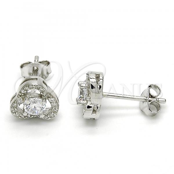 Sterling Silver Stud Earring, with White Cubic Zirconia, Polished, Rhodium Finish, 02.285.0091