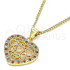 Oro Laminado Pendant Necklace, Gold Filled Style Heart Design, with Garnet and White Micro Pave, Polished, Golden Finish, 04.156.0362.1.20