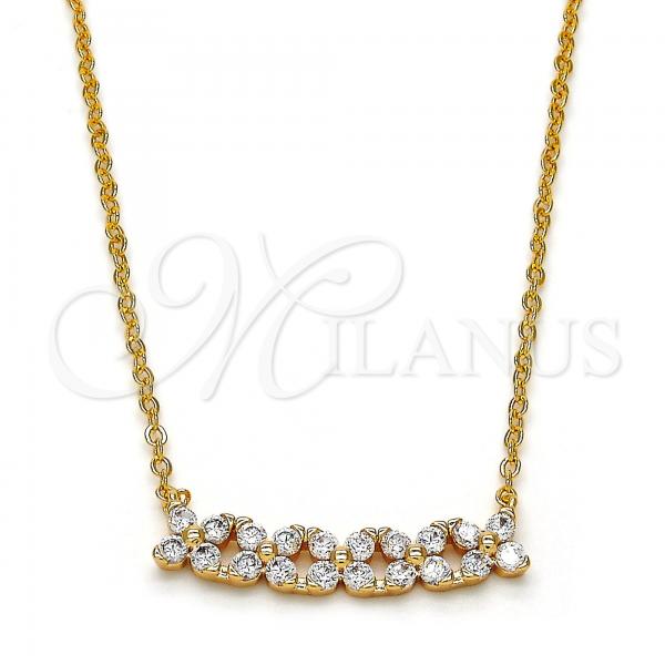 Oro Laminado Pendant Necklace, Gold Filled Style Flower Design, with White Cubic Zirconia, Polished, Golden Finish, 04.213.0049.16
