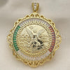 Oro Laminado Religious Pendant, Gold Filled Style Centenario Coin and Angel Design, with Multicolor Cubic Zirconia, Polished, Golden Finish, 05.253.0079.1