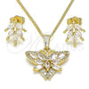 Oro Laminado Earring and Pendant Adult Set, Gold Filled Style Butterfly Design, with White Cubic Zirconia and White Micro Pave, Polished, Golden Finish, 10.210.0134.1