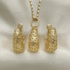 Oro Laminado Earring and Pendant Adult Set, Gold Filled Style Chunky Design, Polished, Golden Finish, 10.163.0007