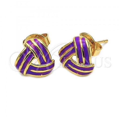 Oro Laminado Dangle Earring, Gold Filled Style Love Knot Design, Purple Enamel Finish, Golden Finish, 5.126.054.1 *PROMO*