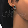 Oro Laminado Stud Earring, Gold Filled Style Flower Design, with Multicolor Crystal, Polished, Golden Finish, 02.64.0641.5