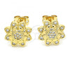 Oro Laminado Stud Earring, Gold Filled Style Flower Design, with White Cubic Zirconia, Polished, Golden Finish, 02.156.0375