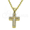 Oro Laminado Religious Pendant, Gold Filled Style Cross Design, with White Micro Pave, Polished, Golden Finish, 05.342.0091
