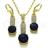 Oro Laminado Earring and Pendant Adult Set, Gold Filled Style with Sapphire Blue and White Crystal, Polished, Golden Finish, 10.351.0008.1