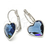 Rhodium Plated Leverback Earring, Heart Design, with Montana Swarovski Crystals, Polished, Rhodium Finish, 02.239.0013