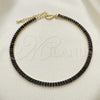Oro Laminado Fancy Anklet, Gold Filled Style Baguette Design, with Black Cubic Zirconia, Polished, Golden Finish, 03.130.0008.2.10