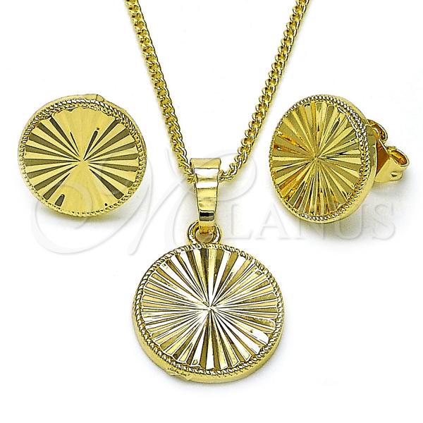 Oro Laminado Earring and Pendant Adult Set, Gold Filled Style Diamond Cutting Finish, Golden Finish, 10.413.0003