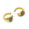 Oro Laminado Earcuff Earring, Gold Filled Style Flower Design, with Multicolor Micro Pave, Polished, Golden Finish, 02.210.0693.1