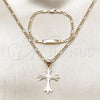 Oro Laminado Necklace and Bracelet, Gold Filled Style Cross and Figaro Design, Diamond Cutting Finish,, 06.63.0271