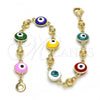 Oro Laminado Fancy Bracelet, Gold Filled Style Evil Eye Design, Multicolor Enamel Finish, Golden Finish, 03.213.0018.3.08