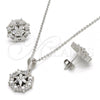 Sterling Silver Earring and Pendant Adult Set, Flower Design, with White Cubic Zirconia, Polished, Rhodium Finish, 10.175.0020