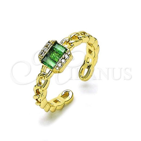 Oro Laminado Multi Stone Ring, Gold Filled Style Baguette and Curb Design, with Green Cubic Zirconia and White Micro Pave, Polished, Golden Finish, 01.196.0021