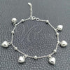 Sterling Silver Charm Bracelet, Heart and Ball Design, Polished, Silver Finish, 03.395.0015.07