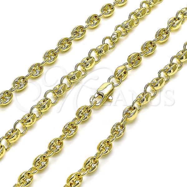 Oro Laminado Fancy Necklace, Gold Filled Style Puff Mariner Design, Polished, Golden Finish, 03.213.0233.24